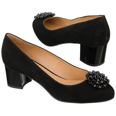 Модные черные замшевые женские туфли на каблуке 5 см AN-3603 czarny zam