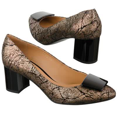 Модные женские туфли из натуральной кожи бронзового цвета на каблуке 6 см AN-3753 PMB 1889