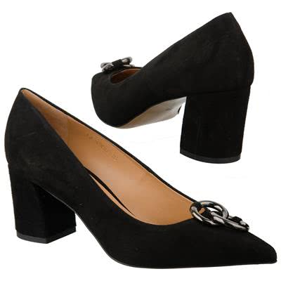 Шикарные черные женские замшевые туфли на толстом каблуке 6.5 см AN-4900 czarny zamsz