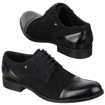 Шикарные мужские туфли из замши с кожей черного цвета на шнурках С-6974-Z009-00S01