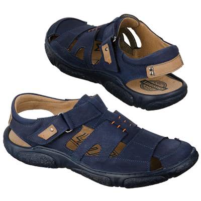 Качественные синие мужские сандалии из нубука на липучках KR-1185A-12-9