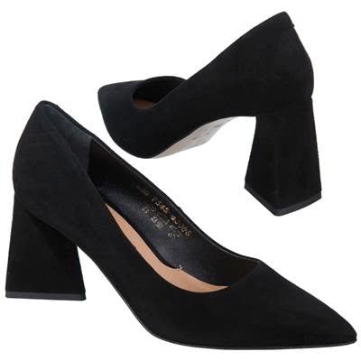 Шикарные женские туфли из натуральной замши черного цвета на каблуке 8 см MC-7545/303/589 NERO WEL