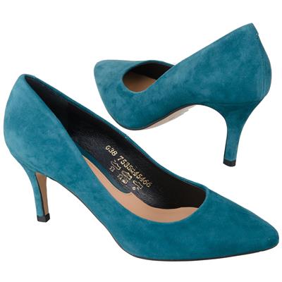 Красивые женские туфли бирюзового цвета из натуральной замши на каблуке 7.5 см MC-7535/225/070 WEL 1536