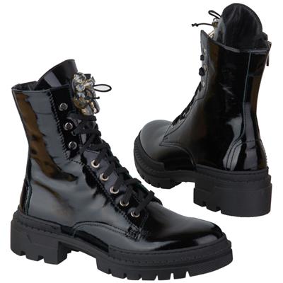 Черные высокие женские ботинки из лаковой натуральной кожи со шнуровкой NS-20762 czarny 711