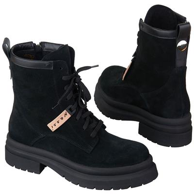 Черные замшевые женские осенние ботинки на шнуровке утепленные байкой NS-22374 czarny w