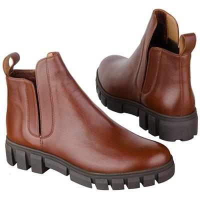 Кожаные женские осенние ботинки коричневого цвета на байке с толстой подошвой 6 см MC-2777/294/TRA  SK RUDA KOC