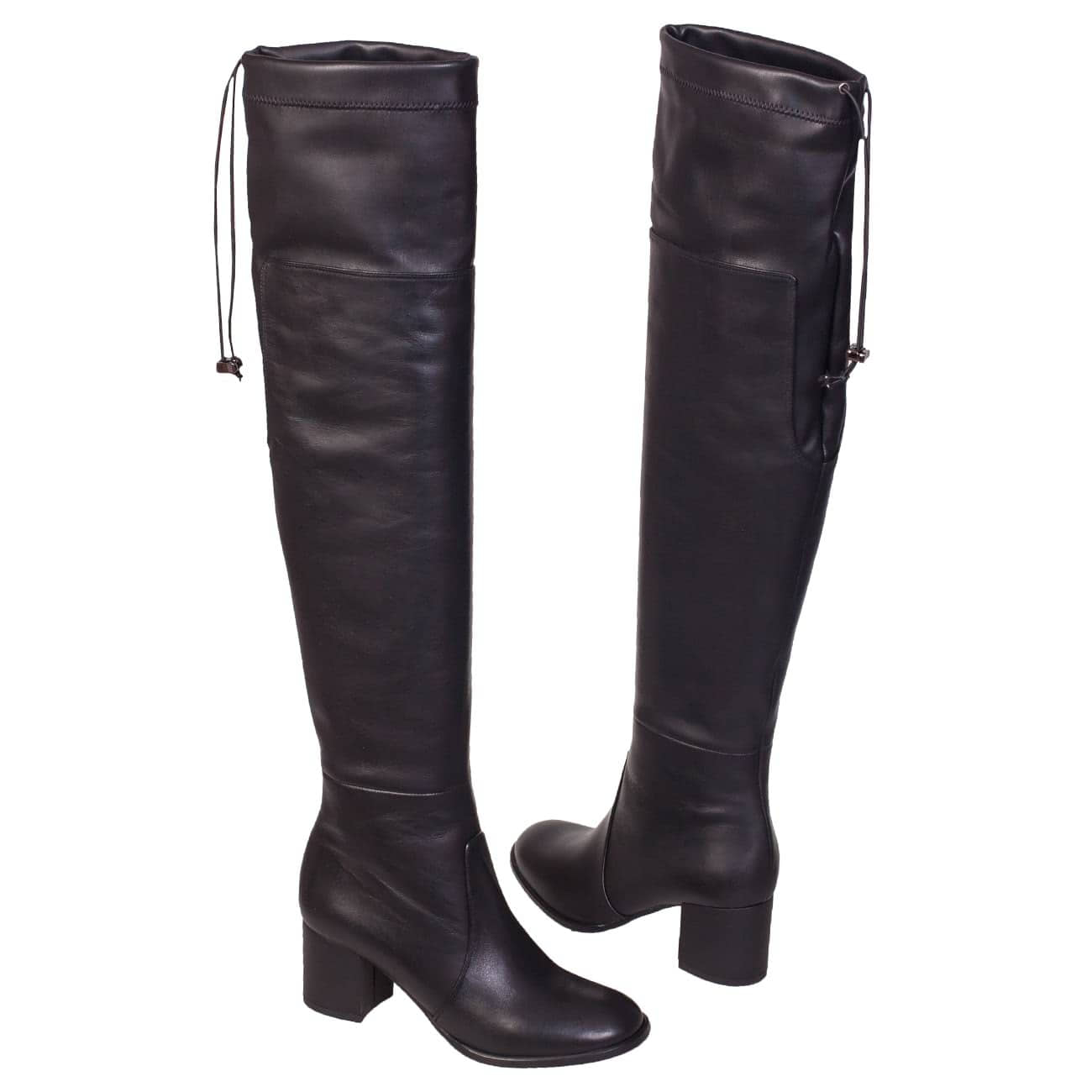 Женские кожаные стрейч ботфорты на среднем каблуке 6 см в интернет магазинеKwinto