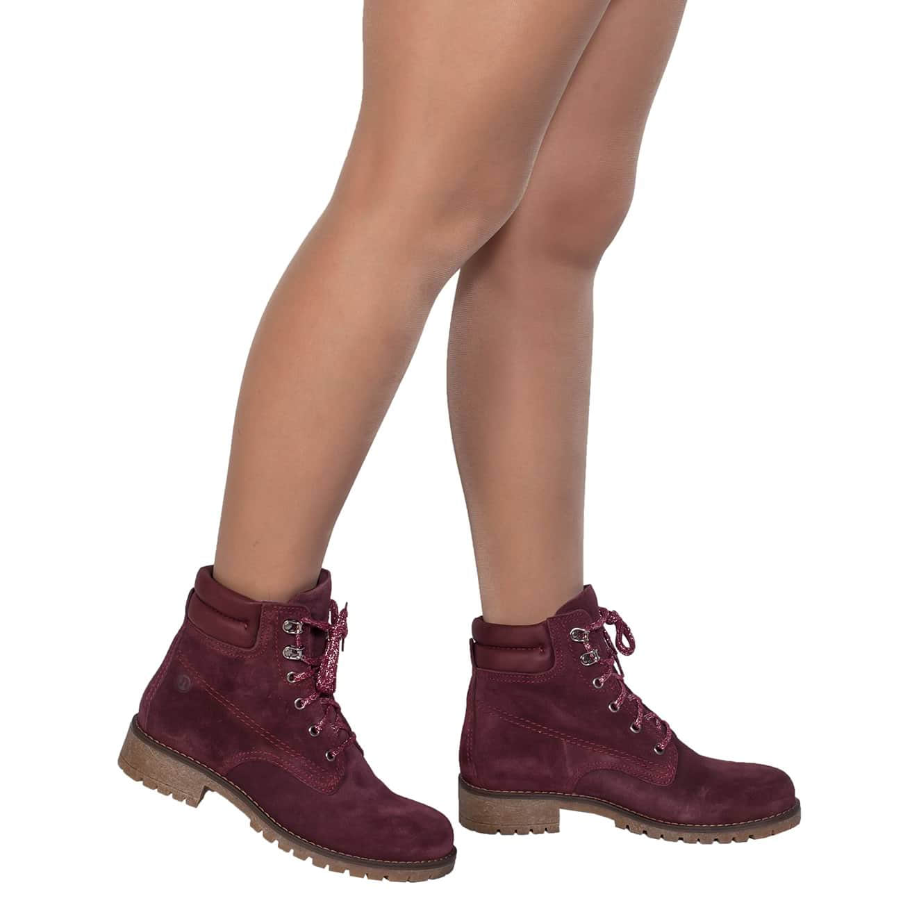 Бордовые зимние замшевые ботинки женские на шерсти на каблуке 3.5 см в  интернет магазине Kwinto - товара нет в наличии