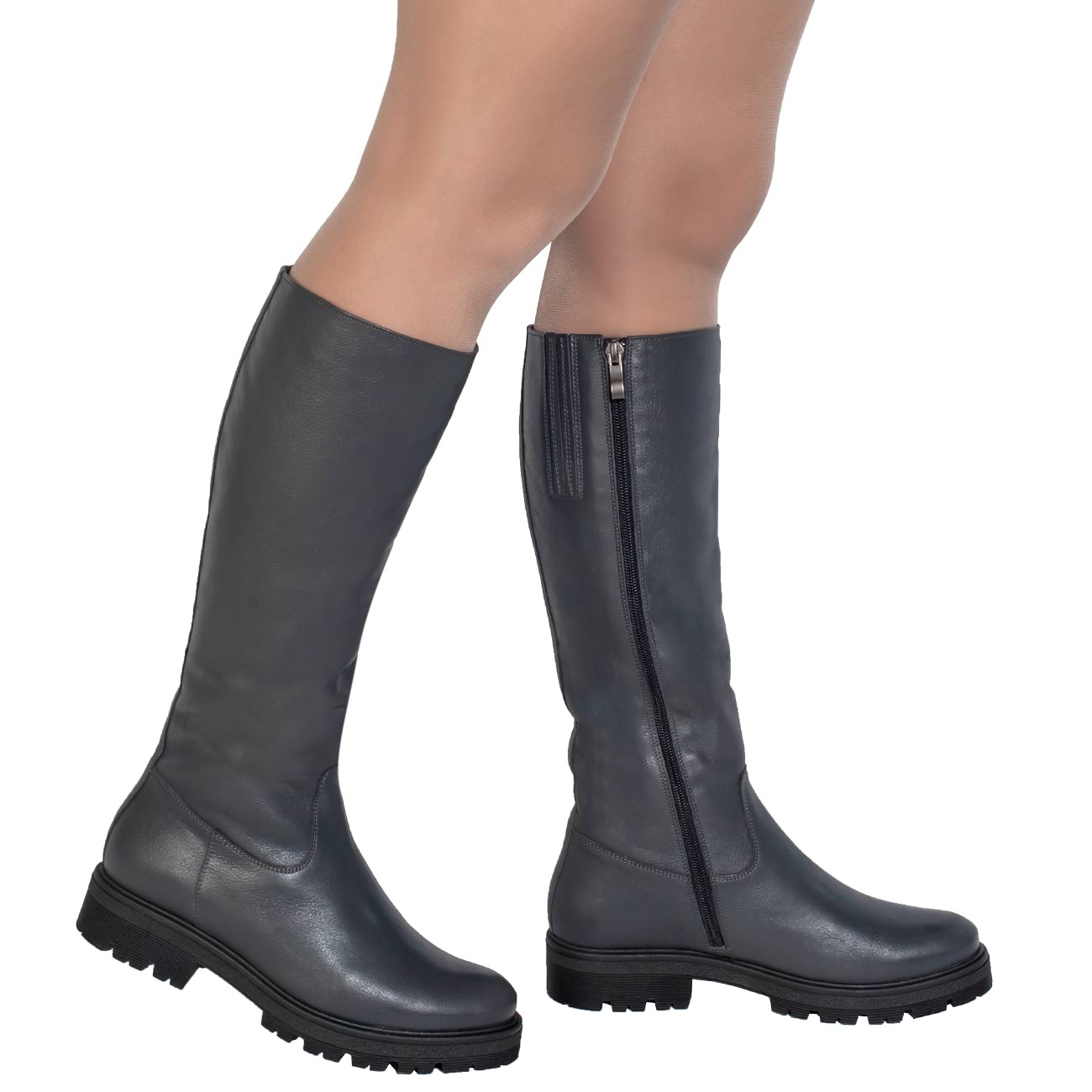 Серые женские зимние сапоги на толстой подошве на каблуке 4 см в интернет  магазине Kwinto - товара нет в наличии