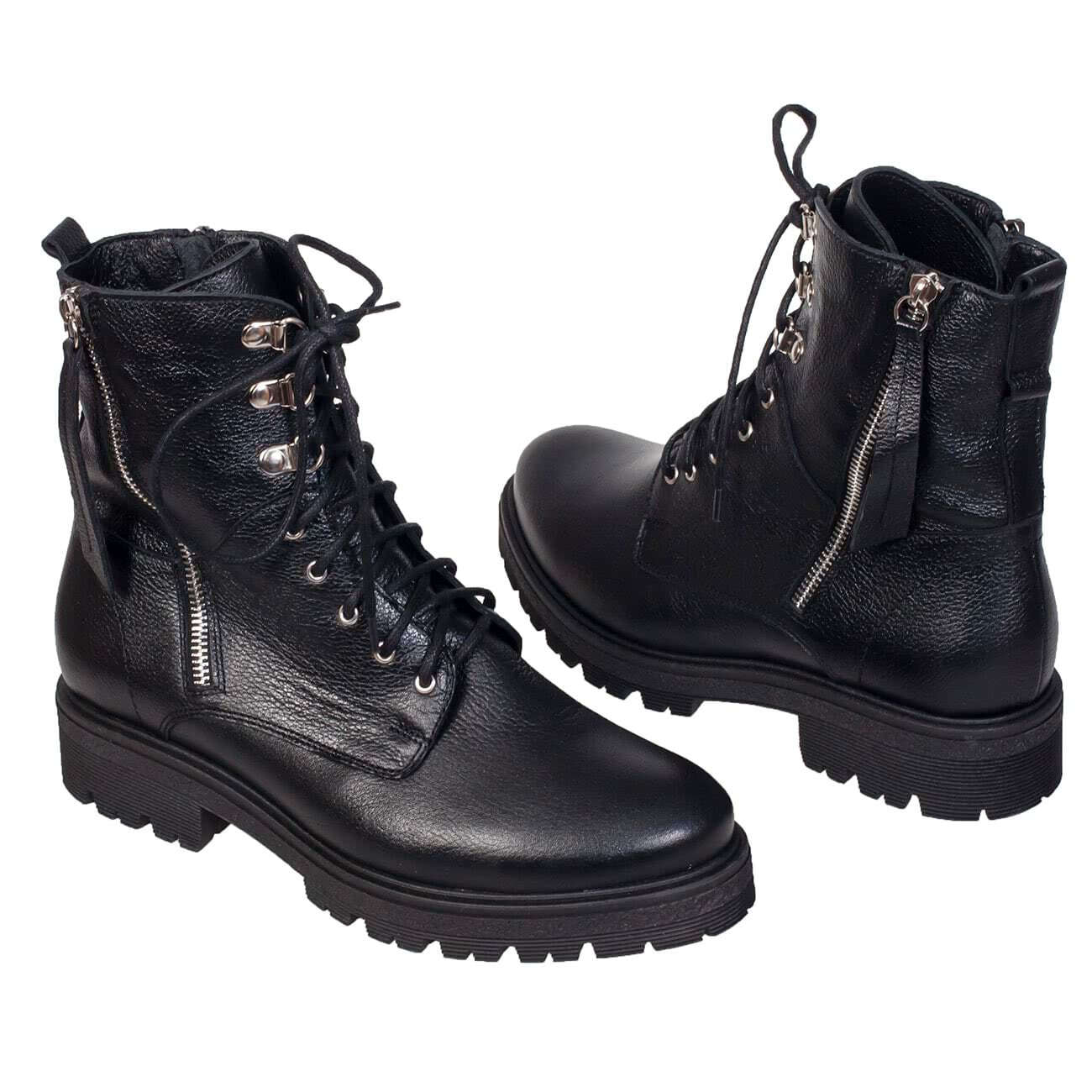 Черные зимние женские ботинки на натуральной шерсти в стиле милитари винтернет магазине Kwinto