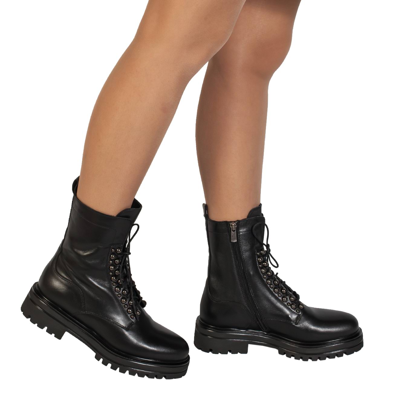 Брутальные женские ботинки на тракторной подошве в стиле милитари купить винтернет магазине Kwinto