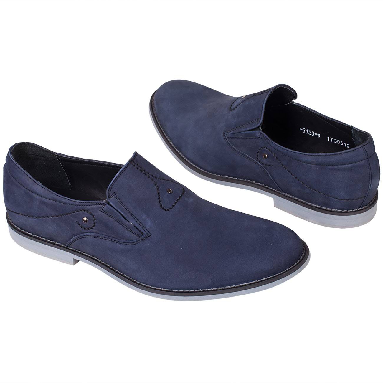Синие мужские туфли без шнурков с белой подошвой купить в интернет магазинеKwinto