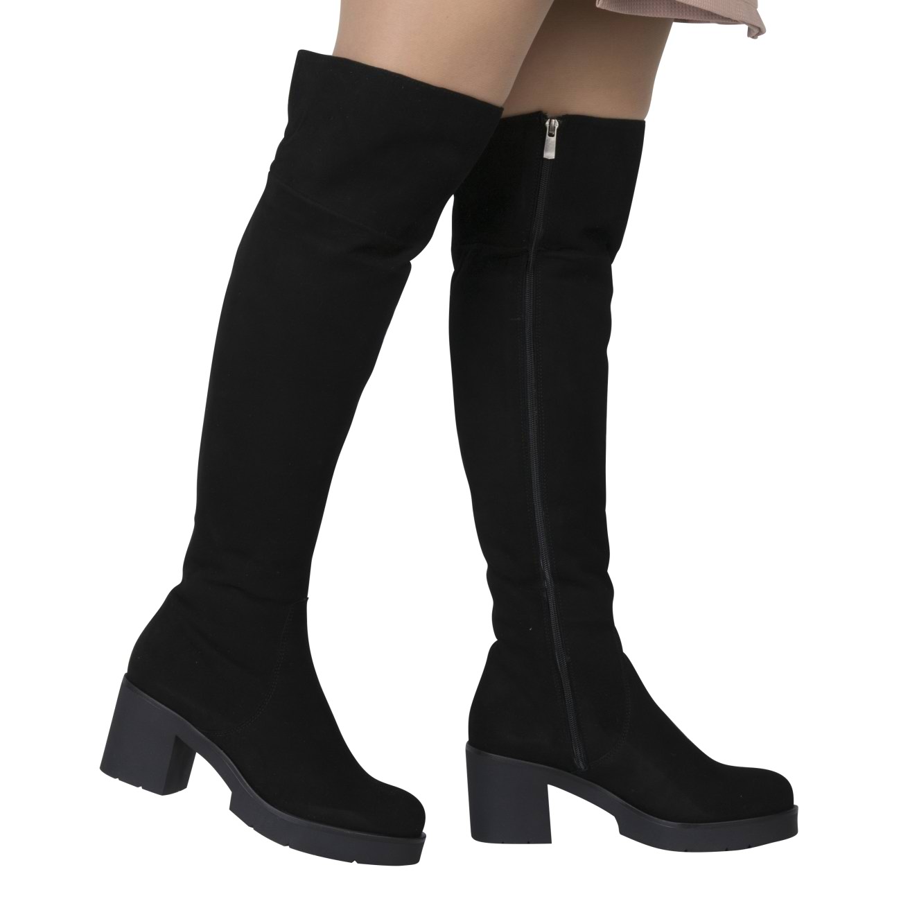 Замшевые женские зимние сапоги с толстой подошвой на каблуке 7см купить в  интернет магазине Kwinto