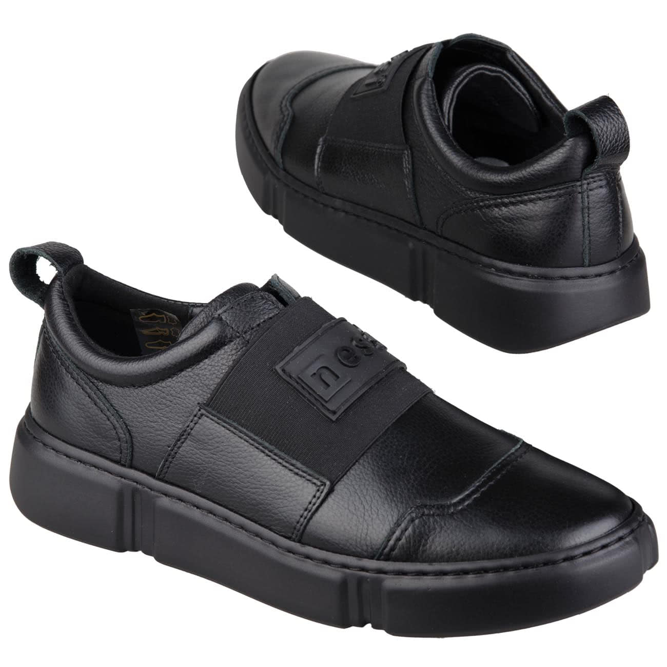 Легкие кожаные женские кроссовки черного цвета без шнурков на резинке  купить в интернет магазине Kwinto