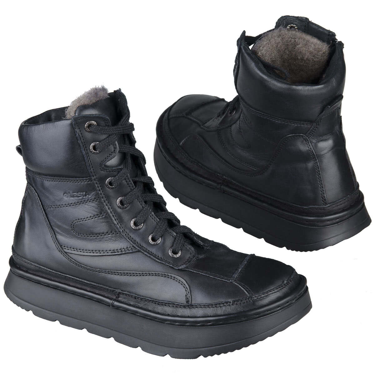 Черные высокие зимние ботинки из натуральной кожи на шерсти купить винтернет магазине Kwinto