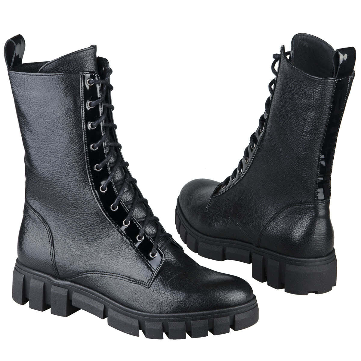 Черные женские высоки ботинки на шнуровке утепленные байкой на каблуке 4 смкупить в интернет магазине Kwinto