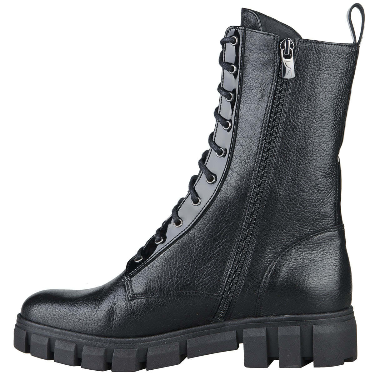 Черные женские высоки ботинки на шнуровке утепленные байкой на каблуке 4 смкупить в интернет магазине Kwinto