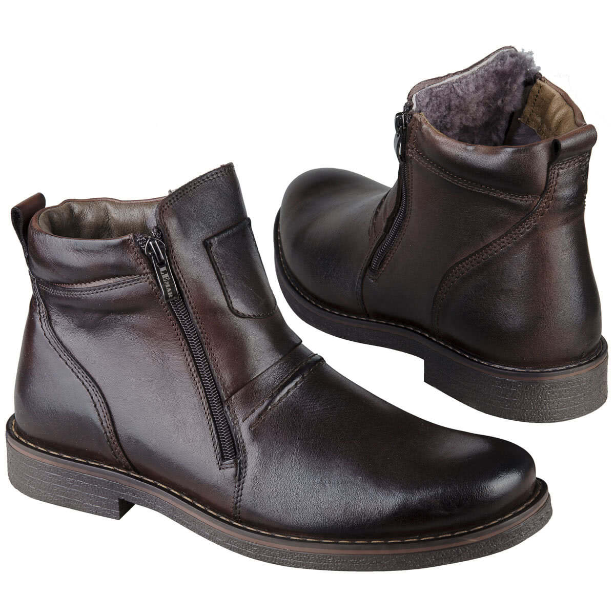 Зимние мужские ботинки на натуральном меху темно-коричневого цвета купить винтернет магазине Kwinto