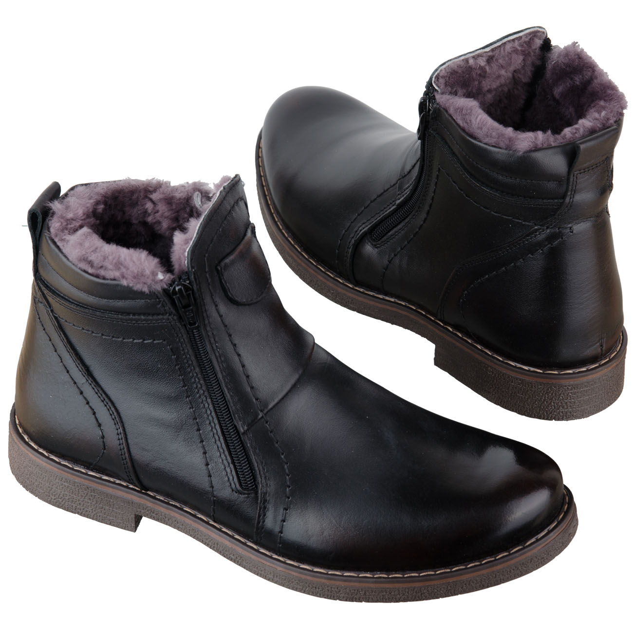 Зимние коричневые мужские ботинки из натуральной кожи на меху купить в  интернет магазине Kwinto