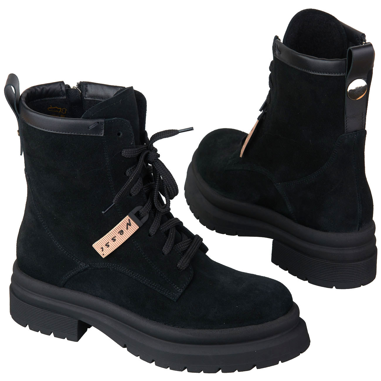 Черные замшевые женские осенние ботинки на шнуровке утепленные байкойкупить в интернет магазине Kwinto